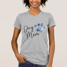 犬ママ 水彩 肉球プリント タイダイ染め ブルー Tシャツ