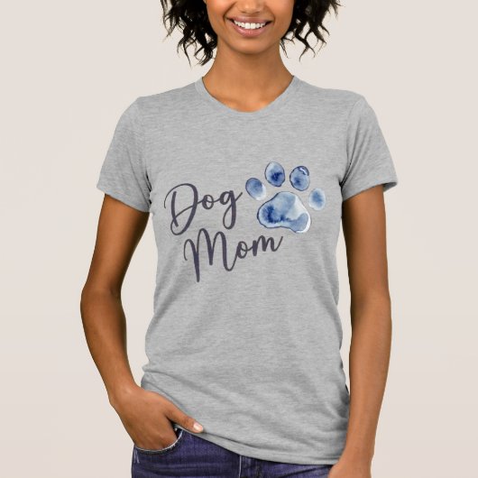 犬ママ 水彩 肉球プリント タイダイ染め ブルー Tシャツ (正面)