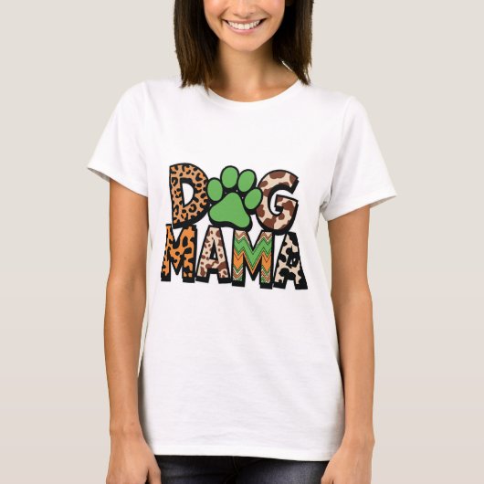 犬ママ - 犬のためのアニマルプリントの肉球デザイン Tシャツ (正面)