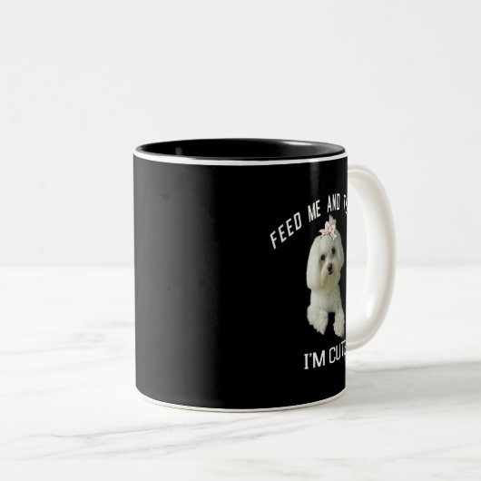 犬マルチーズかわいいマルチーズ犬おもしろい引用文子犬マル ツートーンマグカップ (正面右)