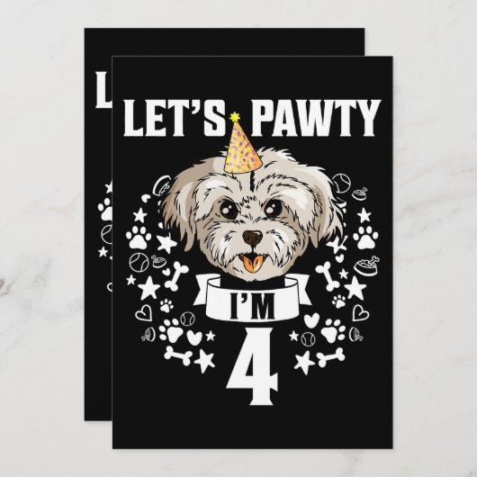 犬マルチーズイム4マルチーズ犬4歳の誕生日 招待状 (正面/裏面)