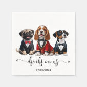 犬ミニマルの子犬のトリオ結婚飲み スタンダードカクテルナプキン (正面)