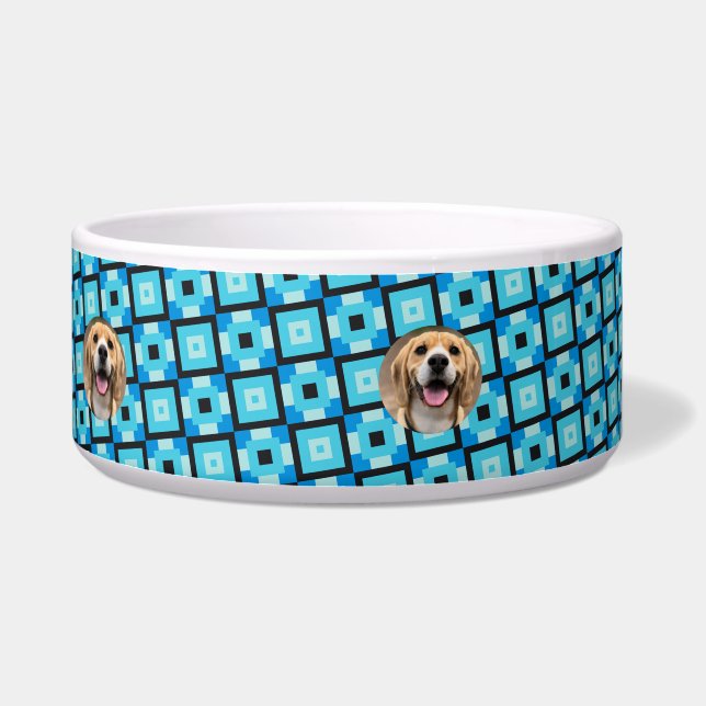 犬ミニマルモノグラムの母名前をカスタムするペット ボウル (右)