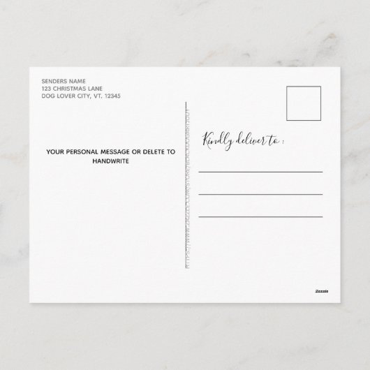 犬メリーのペット写真からWOOFmasクリスマス シーズンポストカード (裏面)