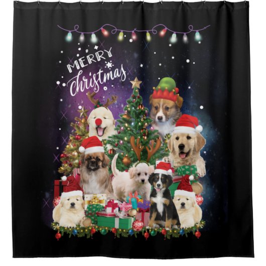 犬メリークリスマスライト シャワーカーテン (正面)