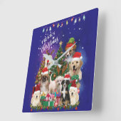 犬メリークリスマスライト スクエア壁時計 (傾斜)