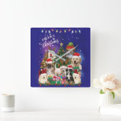 犬メリークリスマスライト スクエア壁時計 (ホーム)