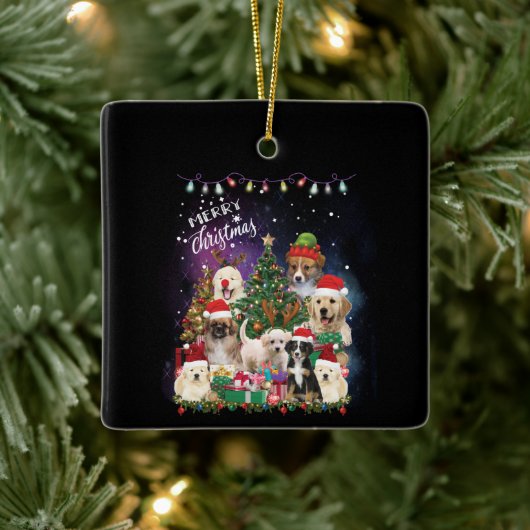 犬メリークリスマスライト セラミックオーナメント (ツリー)