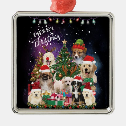犬メリークリスマスライト メタルオーナメント (正面)