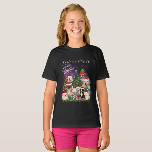 犬メリークリスマスライト Tシャツ (正面フル)