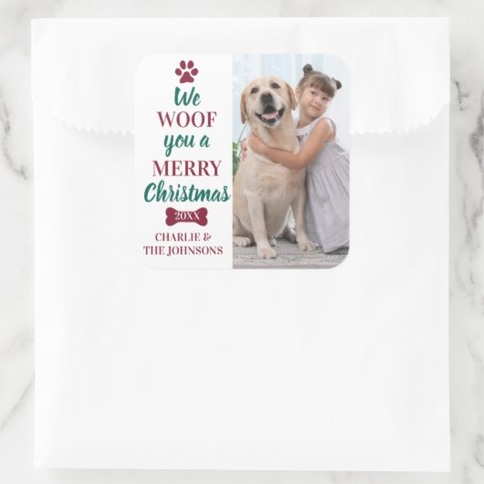 犬モダンのクリスマスを楽しむペット スクエアシール (バッグ)