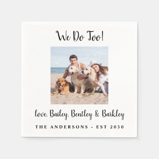 犬モダンのペットの写真を結婚撮る スタンダードカクテルナプキン (正面)