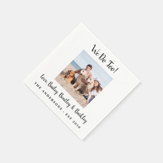 犬モダンのペットの写真を結婚撮る スタンダードカクテルナプキン (角)