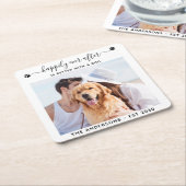 犬モダンのペットの後を楽しく撮結婚影 スクエアペーパーコースター (アングル)