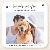 犬モダンのペットの後を楽しく撮結婚影 スクエアペーパーコースター (正面)