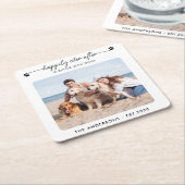 犬モダンのペットの後を楽しく撮結婚影 スクエアペーパーコースター (アングル)