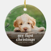 犬モダンの初めてのクリスマス写真 セラミックオーナメント (裏面)