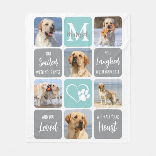 犬モダンメモリアルペットロスカスタム写真カラフル フリースブランケット (正面)