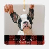 犬モダン写真赤バッファロープレイド セラミックオーナメント (裏面)