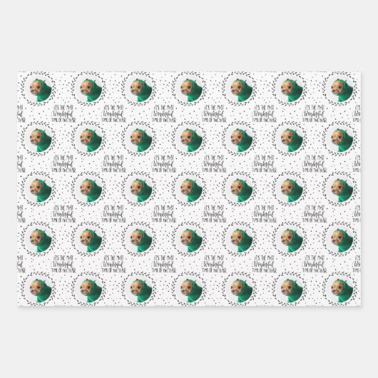 犬モダン恋人3枚の写真クリスマスホリデー ラッピングペーパーシート (正面3)