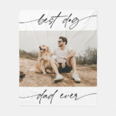 犬モダン最高ののパパ写真の手書きスクリプト フリースブランケット (正面)