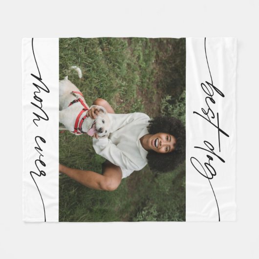 犬モダン最高のの母の写真の手書きスクリプト フリースブランケット (正面(横))