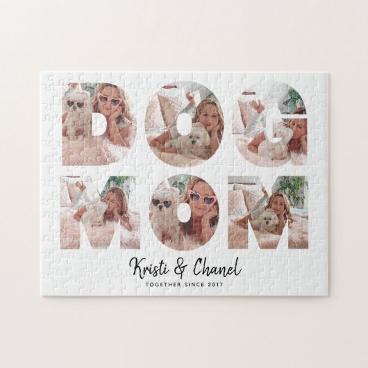 犬モダン母6フォトコラージュカスタム文字 ジグソーパズル (横)