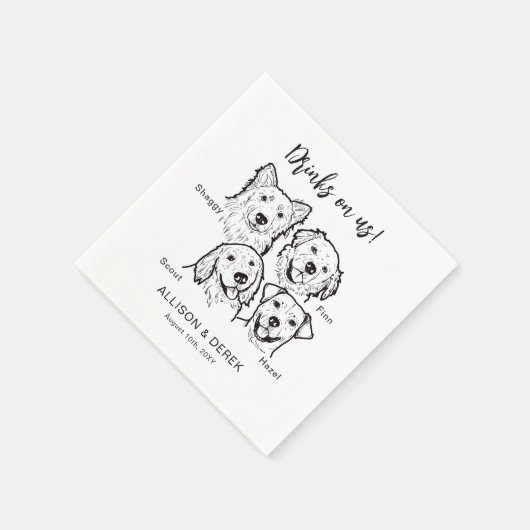 犬モダン4匹が愛犬のナプキン結婚を飲む スタンダードカクテルナプキン (角)