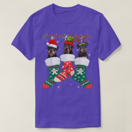 犬ロットワイラークリスマスソックスおもしろいクリスマスパジャマP Tシャツ (デザイン正面)