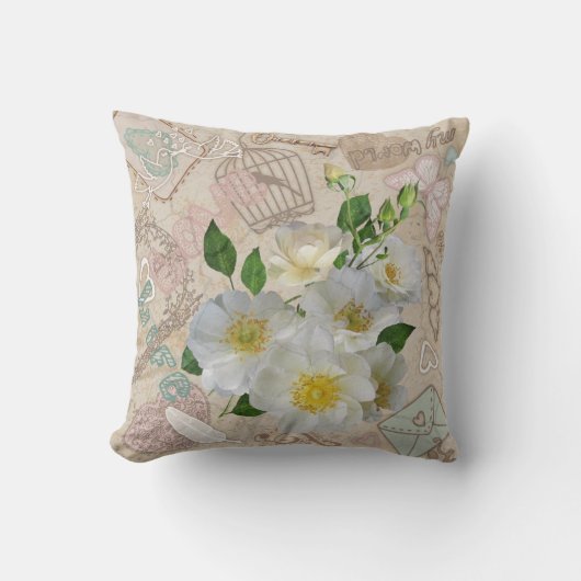 犬ヴィンテージ枕バラ クッション (正面)