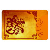 犬中国の年2018赤いペーパーカット金ゴールド4x6磁石 マグネット (横)