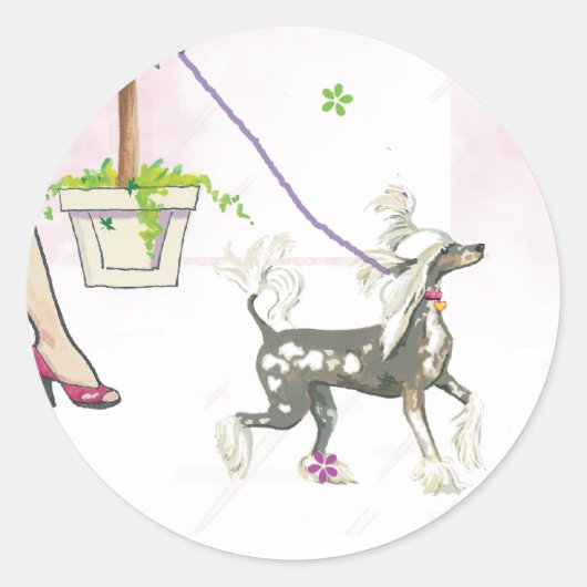 犬中国の紋付き歩くシールラベル ラウンドシール (正面)