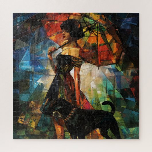 犬付き傘の女性 ジグソーパズル (縦)