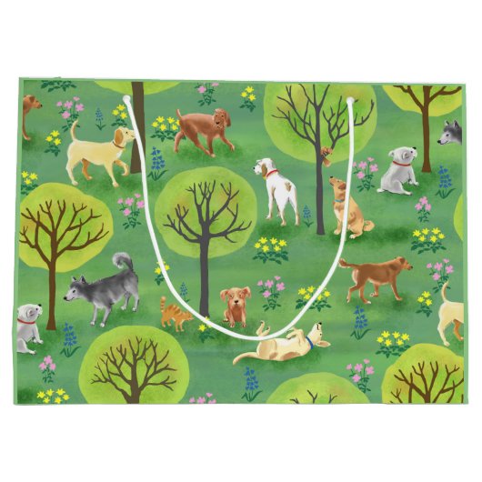 犬公園のギフトバッグのかわいい犬 ラージペーパーバッグ (裏面)