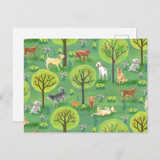 犬公園はがき内のかわいい犬 ポストカード (正面/裏面)