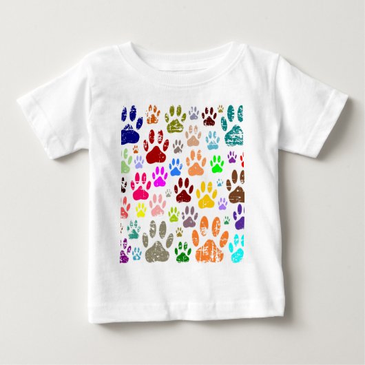 犬動揺してカラフルの手のプリント ベビーTシャツ (正面)