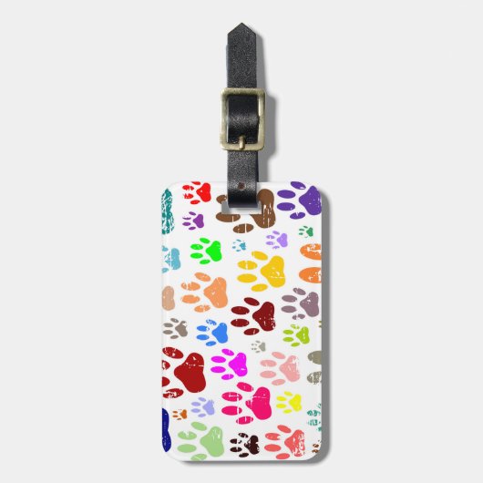 犬動揺してカラフルの手のプリント ラゲッジタグ (正面縦)