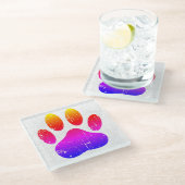 犬動揺してカラフルの足跡 ガラスコースター (アングル)