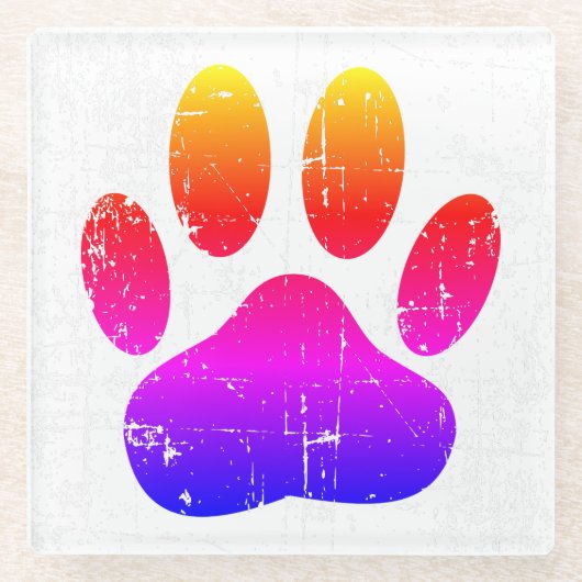 犬動揺してカラフルの足跡 ガラスコースター (正面)