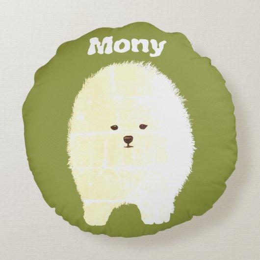 犬可愛いポメラニア犬ふわふわなペットアートラウンドクッション ラウンドクッション (裏面)