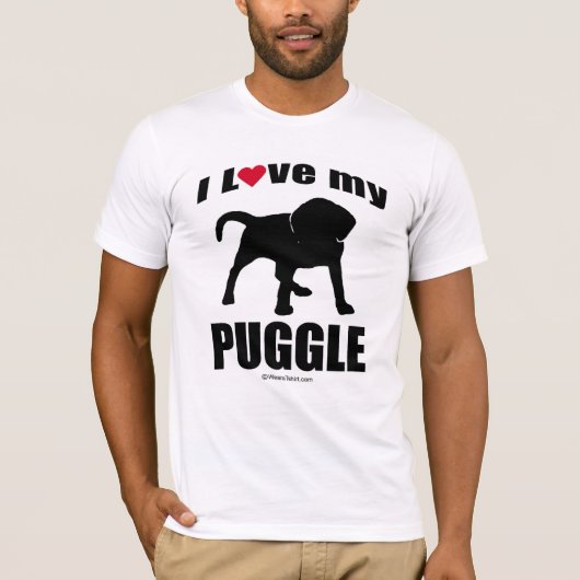 "犬品種"の- PUGGLE - "私は愛します私のPUGGLE "を Tシャツ (正面)