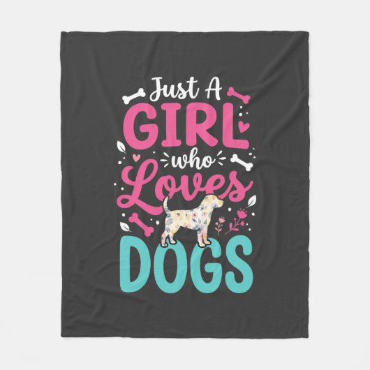 犬好きな女の子 フリースブランケット (正面)