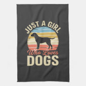 犬好きな女の子 ヴィンテージ風デザイン キッチンタオル (縦)