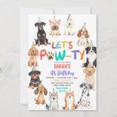 犬好きな子供の誕生日をお祝い Let's Pawty 招待状 (正面)