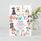 犬好きな子供の誕生日をお祝い Let's Pawty 招待状 (スタンド正面)
