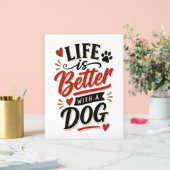 犬好きのためのウォールアート - 犬がいると人生はもっと楽しい 赤 アクリルサイン (ウェディング)