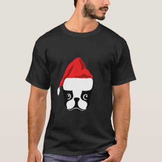 犬好きのためのクリスマスギフト 面白いサンタ帽 ボストン Tシャツ