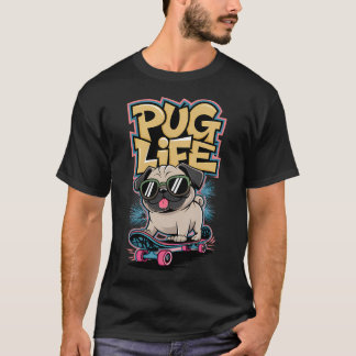 犬好きのためのクールなスケートボードのプーグのイラスト Tシャツ