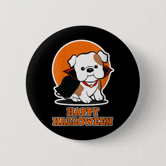 犬好きのためのハッピーハロウィン - ヴァンパイア犬 缶バッジ (正面)