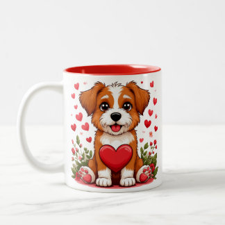 犬好きのためのハートを持つ子犬 ツートーンマグカップ